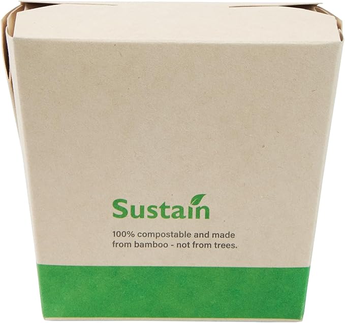 Restaurantware Sustain 16 Ounce Sturdy Paper Take Out Boxes, 50 Disposable Take Out Food Containers - With PLA lining, Compostable, Bamboo Paper Containers, Built-In Tab-Lock Cover, Greaseproof