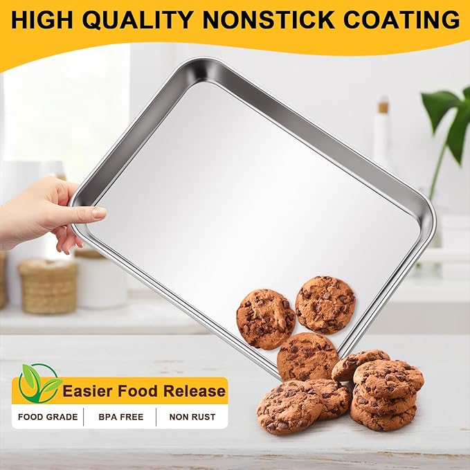 12Pcs Stainless Steel Baking Sheet Pan Set, Cookie Sheet Metal Baking Pan Oven Tray, Cooking Baking Sheet for Toaster Oven, Easy Clean, Dishwasher Safe, 9 x 7 x 1 Inch
