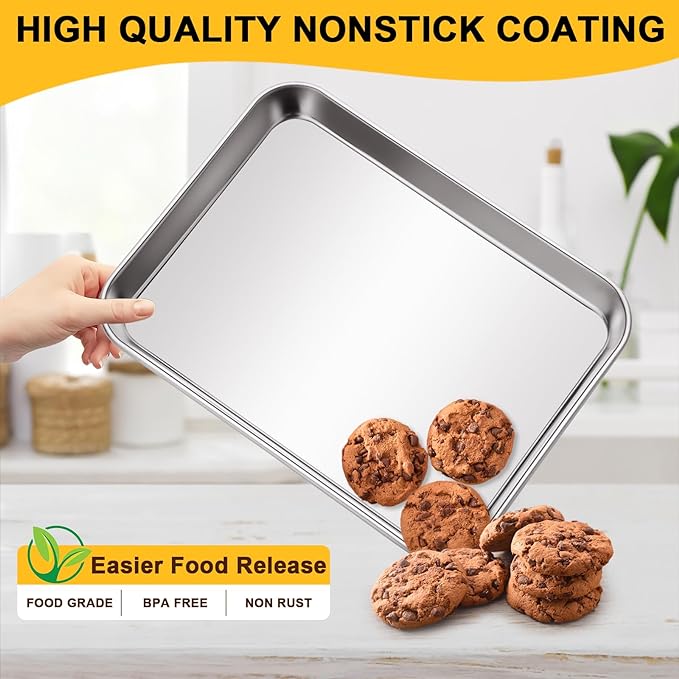 CACOLES Stainless Steel Baking Sheet Pan Set of 6, Cookie Sheet Metal Baking Pan Oven Tray, Cooking Baking Sheet for Toaster Oven, Easy Clean, Dishwasher Safe, 9 x 7 x 1 Inch