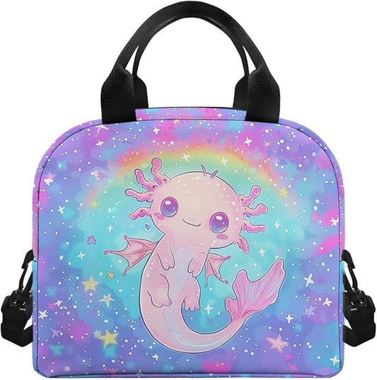 Showudesigns Custom Lunch Bags for Women Cute Axolotl Lunch Box Girls Personalized Insulated Lunch Bags Rianbow Thermal Meal Tote Kit with Zipper Add Your Name Back To School Crossbody