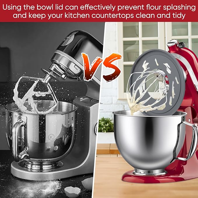 Stainless Steel Bowl Compatible with Kitchenaid Mixer 4.5/5QT，With Lid,5 Quart Stainless Bowl for Kitchen Aid Mixing
