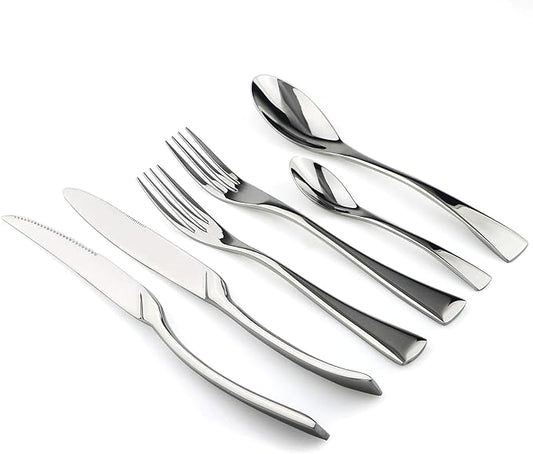 18/10 Stainless Steel Flatware Set, Serrated Steak Knife, Mirror Polishing Silver, Service for 1