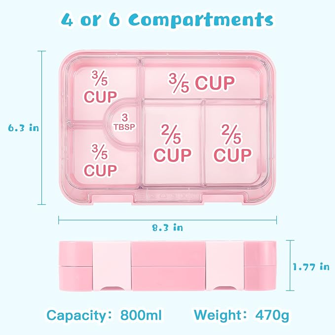 JOYHILL Bento Lunch Box for Kids, Adult Kids Lunch Box with 4-6 Compartment, Leak Proof Lunch Box Containers BPA-Free for Toddler Daycare School Travel, M-blue shark