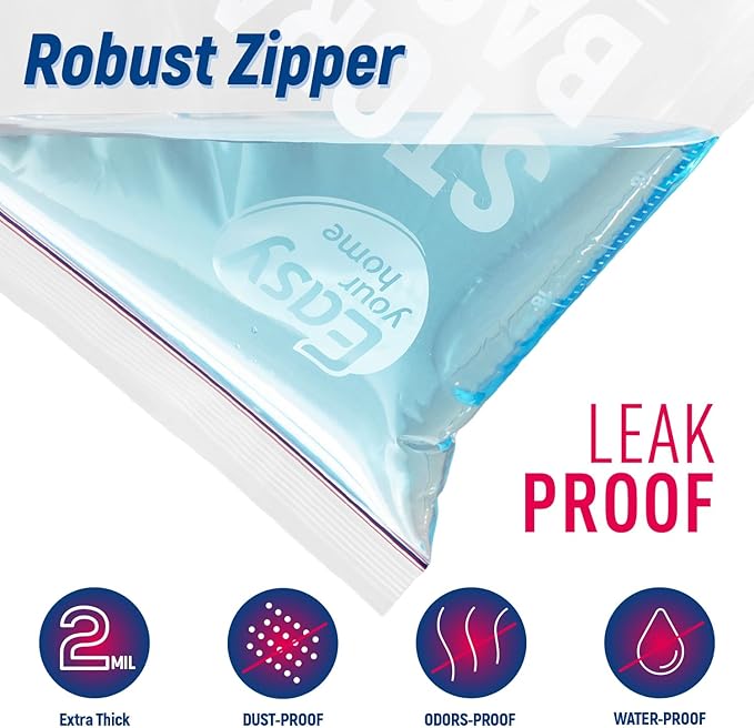 10 Gallon Jumbo Zipper Lock Storage Bags,24" x 20.5"+7",Reusable XL Size Plastic Bag with Zip Top and Bottom for Food,Clothing,Travel,Moving,BPA-Free,3-Mil Thick