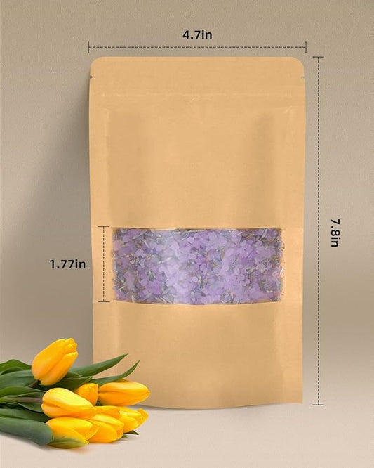 100pcs Kraft Bags with Window 4.7x7.8 Inches Brown Reusable Sealable Zip Lock Food Storage Stand up Paper Pouches for Home or Business
