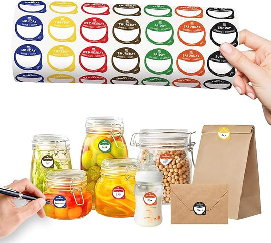 7000 PCS Day of The Week Stickers,Food Labels Stickers, Writable and Removable Day Label Peel Tab for Containers Bottles Food Bags, Home Kitchen Restaurant Supplies for Inventory Management (7000)