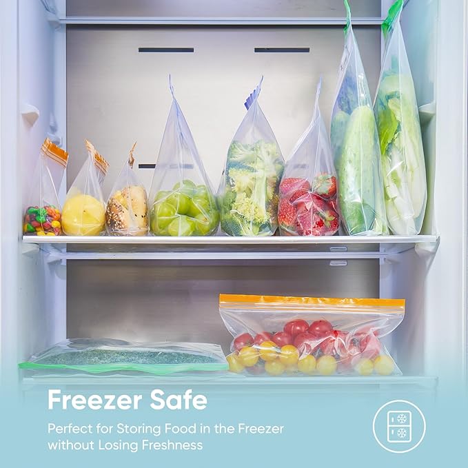Lerine 26 Pack Reusable Gallon Freezer Bags Dishwasher Microwave Safe, Extra Thick Reusable freezer Bags 1 Gallon, BPA Free Leakproof Food Storage Bags for Meal Prep, Kitchen Organization