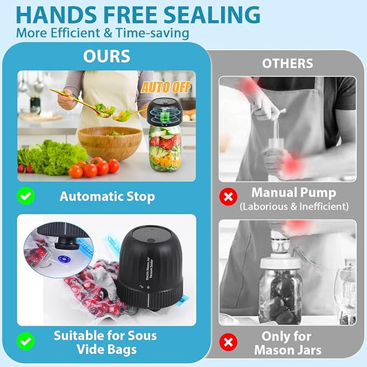 Yoobao Mason Jar Vacuum Sealer Kit - Auto Stop 3 in 1 Electric Mason Jar Sealer for Jars with Regular & Wide Mouth and Sous Vide Bags, Portable Canning Sealing Machine for Food Storage