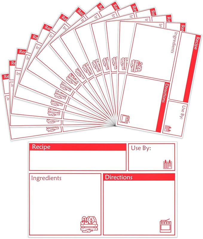 100pcs Labels for Freezer Bags Freezer Meal Labels with Instructions 3.2 X 5 inch Oil and Water Resistant Labels Food Labels for Freezer Storage for Leftovers in Fridge Removable Freezer (Red)