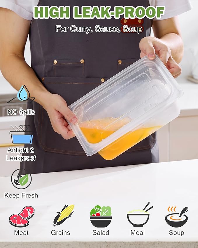 1/3 Size&4 Inch Translucent NSF Food Pan: 9 PCS[Total Seal] [Hot&Cold Resistant] Food Storage Containers with Lids, Topping Salad Bar Container (BPA-FREE)
