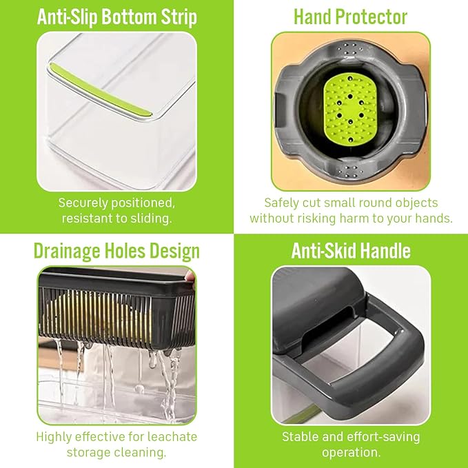 12 in 1 multifunctional Chopper with container, x Blade Vegetable chopper, Egg slicer, Onion Mincer, Cheese slicer, Dicer, Cutter, French fry cutter, Normal, green and gray