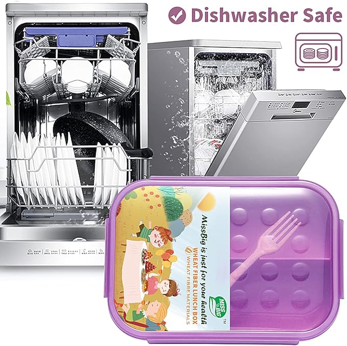 MISS BIG® Bento Box,Bento Box Adult,Lunch Box,Ideal Leak Proof Lunch Containers,No BPAs and No Chemical Dyes Bento Lunch Box,Dishwasher and Microwave Safe Lunch Containers for Adults(1900ml Purple)