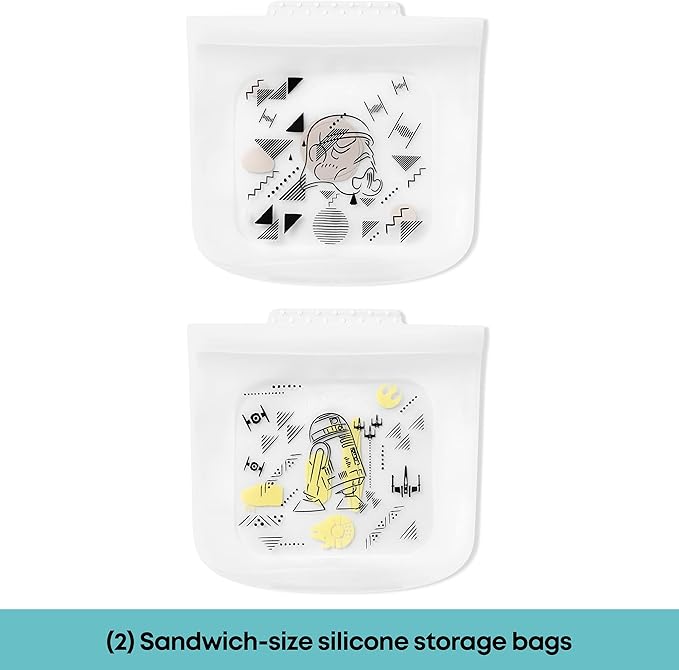 Pyrex Platinum Silicone 4-Pc Storage Set, 2 Reusable Sandwich Bags, 2 Reusable Half-Gallon Freezer Bags, Non-Toxic, BPA-Free, Airtight & Leak-Proof, Microwave, Freezer Safe, Star Wars