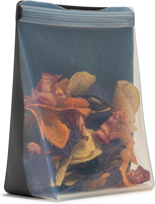 W&P Porter Silicone Reusable Storage Bag, Sandwich (50oz Stand-Up), Charcoal, Food Storage Container, Microwave and Dishwasher Safe, Easy Cleaning