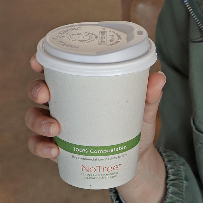 World Centric Compostable Cup Lids 10-20 oz - Made from Plants, Leak-Resistant - 200 Pack