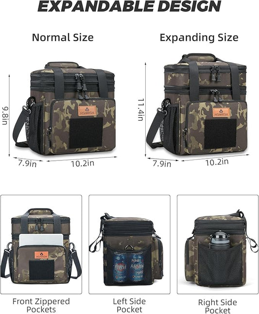 HSHRISH Expandable Large Tactical Lunch Box for Adults, Durable Insulated Lunch Bag with Lots of Storage Space, Cooler Bag for Men Women Work Outdoor Picnic Trips,15L