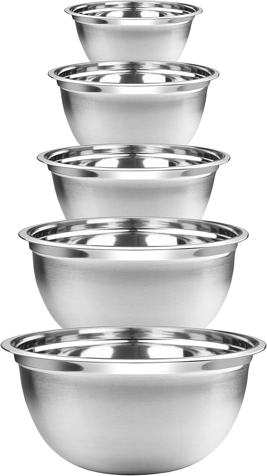 YBM HOME Stainless Steel Mixing Bowl - Premium Polished Mirror Nesting Metal Bowl for Cooking and Serving, Stackable for Convenient Storage, 0.75, 1, 1.5, 3, 5 Quarts,1167-68-69-70-71set