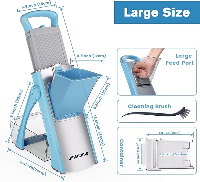 Upgraded version Mandoline Slicer for Kitchen &Safe Vegetable Chopper 5 in 1 & Adjustable mandoline slicer.Detachable Blade,Can cut slicing,strips,shredding and dicing Kitchen Veggie chopper