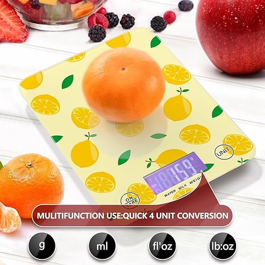 Food Scale Kitchen Scale for Baking Cooking Digital Food Weighing Measuring Scale Small Waterproof Electric Food Scale Yellow Lemon