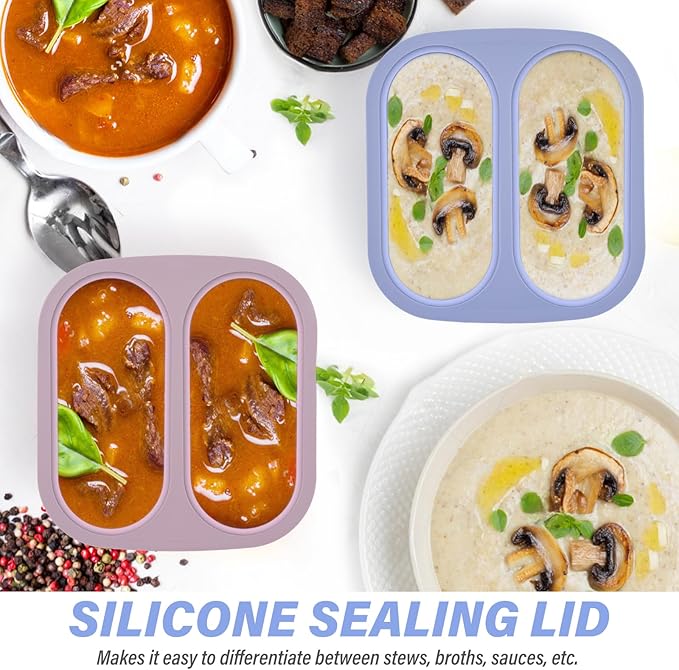 Mossime Silicone Soup Freezer Molds: 1 Cup Silicone Freezer Trays with Lid - 6 Packs Easy Release Soup Freezer Containers - 250ml 125ml Portion Large Cubes for Ice Soup (6, Blue/Purple)