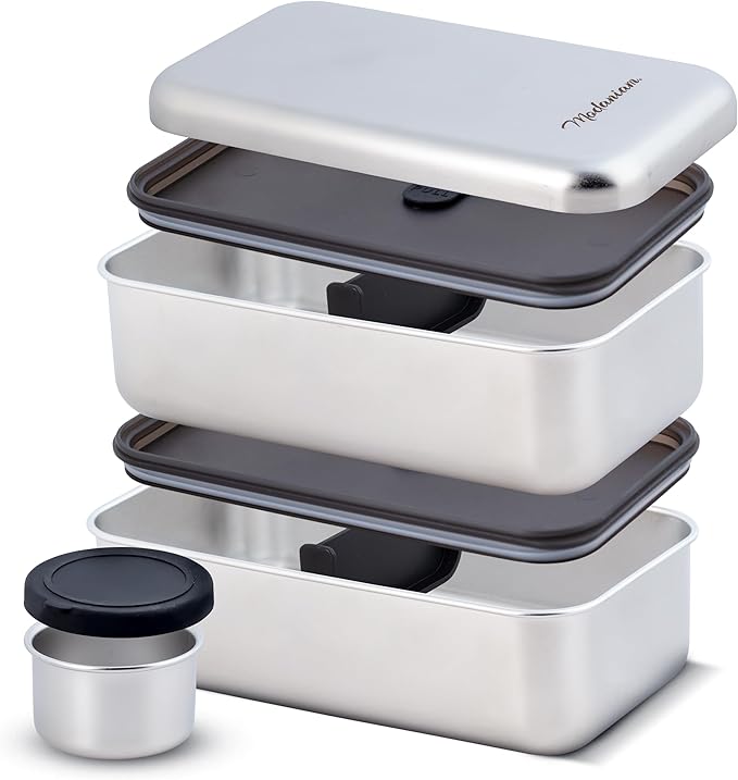 Phoenix Stainless Steel Bento Box Adult |Stackable| Microwave safe |leak proof| Bento Lunch Box for men, Women | Microwavable Metal Lunch box|Lunch Containers with compartment | 2 * 27 OZ