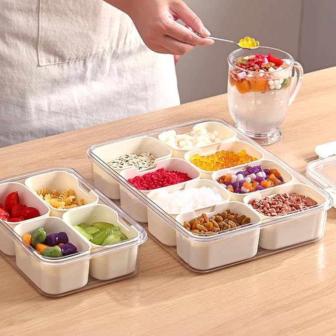2PCS Plastic Divided Serving Tray with Lid Snackle Box Charcuterie Container Portable Snack Platters Organizer for Candy, Fruits, Snacks, Nuts, for Party, Entertaining, Picnic (8 Compartment)