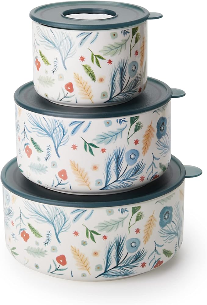 Ceramic Bowls with Lids, 4, 5, 6 Inch Food Storage Container Bowl, Microwave & Dishwasher Safe, For Soup, Salad, Rice, Cereal, Breakfast, Dinner, Serving, Oatmeal (Blue)