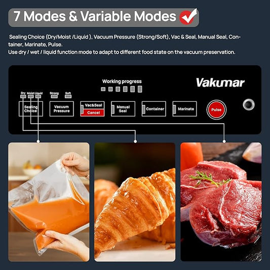 Liquid Vacuum Sealer Machine, 90Kpa Vacuum Sealer Machine Preservation Dry/Moist/Liquid Modes, LED Indicator Light, Handle Locked Design, Built-in Cutter and Bag Storage, Removable Drip Tray