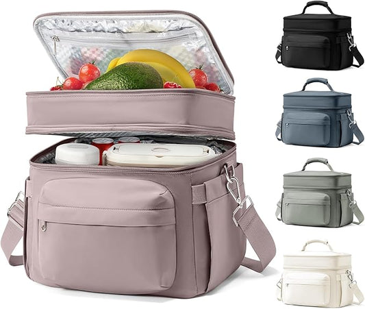 Lunch Box Women Insulated Lunch Bag Men Expandable Waterproof Leakproof Lunch Boxes Large Lunch Tote Cooler Bag for Work with Water Bottle Holder Pink Purple