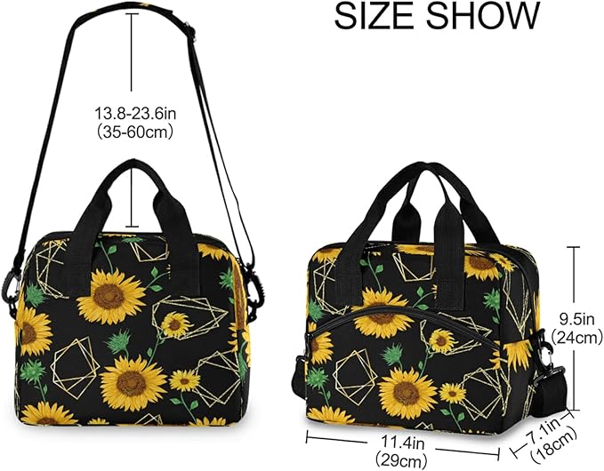 Sunflower Insulated Lunch Bag Reusable Lunch Tote Bag Cooler Bag for Women Men Adult Lunch Box with Adjustable Shoulder Strap Leakproof Lunch Bag for Work School Picnic Camping