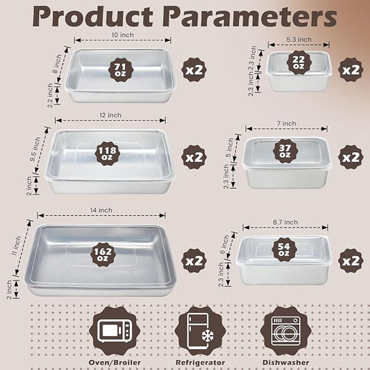 12 Pcs Stainless Steel Food Storage Containers with Lids, Family Size Metal Lunch Bento Box Reusable Stackable Meal Prep Container for Kitchen Picnic Travel, Freezer& Dishwasher Safe