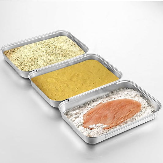 3 Pcs Breading Trays Set, Large Breading Pans, Stainless Steel Breading Set for Marinating Meat, Chicken, Fish, Food Prep Trays, Coating Trays Can Be Used to Baking Cake, Oven Safe