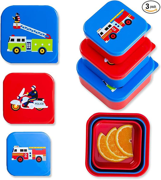 Wildkin Nesting Food Containers for Kids – Stackable, Airtight & Dishwasher Safe - Set of 3 - Heroes