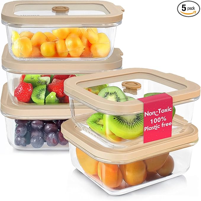Non-Toxic 2.6 Cup Glass Food Storage Containers with Lids - Soup Containers with Lids, Plastic Free Meal Prep, Airtight Food Container, Microwave and Freezer Safe, 5 Pack - Ziruma