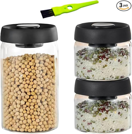Vacuum Coffee Canister,Airtight Glass Jars Set for Kitchen Pantry,Coffee Bean Storage Container,Perfect for Ground Coffee,Loose Tea,Sugar(13floz×2+40floz×1)