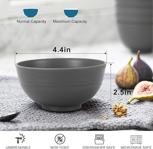 wheat straw small bowls 10oz set of 8 - Unbreakable Dessert Bowls for kids - Mini Bowl Sets for Ice Cream,Snack and Fruits - Microwave & Dishwasher Safe Appetizer Bowls (Deep Grey)