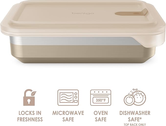 Bentgo MicroSteel Heat & Eat Container - Microwave-Safe, Sustainable & Reusable Stainless Steel Food Storage Container with Airtight Lid for Eco-Friendly Meal Prepping (Dinner Size - 5.5 Cups)