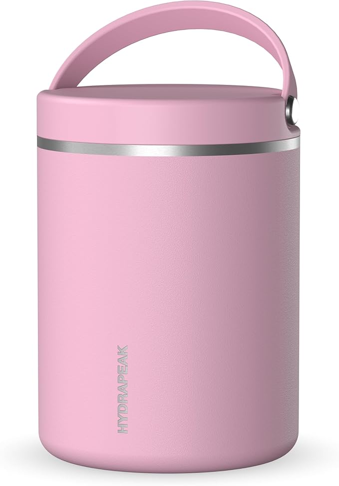 Hydrapeak 32oz Stainless Steel Vacuum Insulated Thermos Food Jar | Thermos for Hot Food and Cold Food, Wide Mouth Leak-Proof Soup Thermos for Adults, 10 Hours Hot and 16 Hours Cold (Cotton Pink)