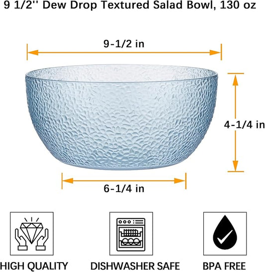 2-Pack 130 OZ Acrylic Salad Bowls, 9.5 inch Shatter-Resistant Serving Bowls, Large Plastic Mixing Bowls for Outdoor or Home Gatherings, Blue