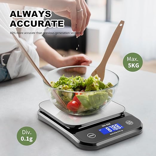 IPX7 Waterproof Food Scale Digital Weight Grams and Oz, 11lb/0.01oz High Precision Kitchen Scales Digital Weight for Cooking, Baking, USB Rechargeable, Stainless Steel Platform Best Gift