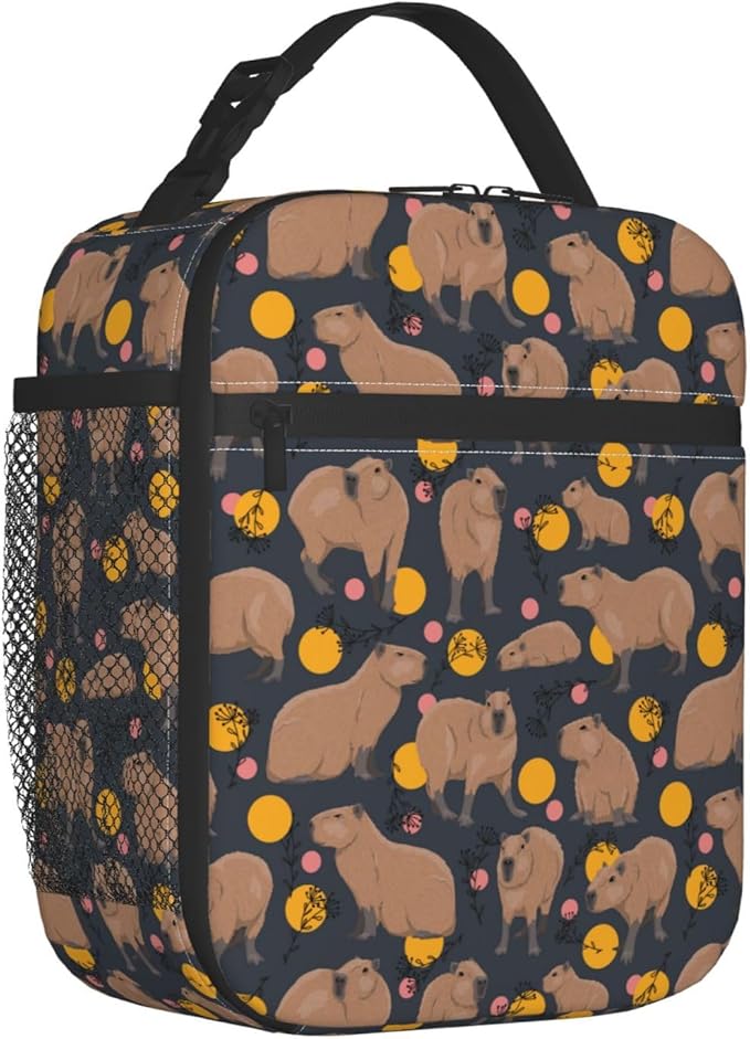 YETTA YANG Capybara Doodle Botanical Circle Wildlife Portable Lunch Bag Insulated Lunch Box Reusable Totes For Women Men Work Picnic Camping