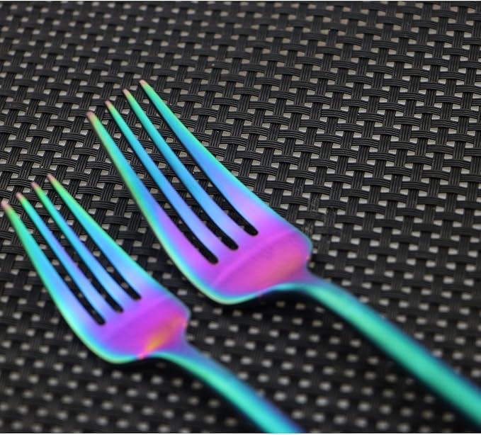 Iridescent Rainbow Multicolor Flatware 20 Pieces Tableware Set Cutlery Set Dinnerware Anti-rust Utensil Set,Salad Spoons Knives and Dessert Forks, Service for 4