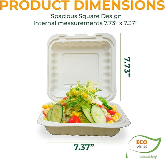 Compostable Food Containers with Lids | Durable, Biodegradable, and Eco-Friendly (50, Square P1)