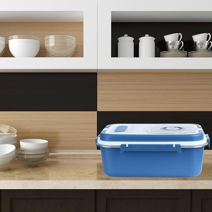 15lbs Stainless Steel Flour Storage Bin Airtight Rice Storage Container Metal Cereal Grain Dry Food Storage Boxes for Kitchen Countertop Pantry, Blue