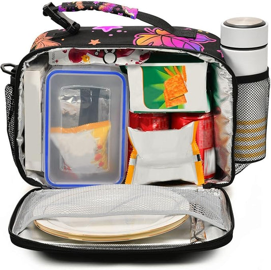 Psychedelic Fox Cat Lunch Box for Girls Purple Insulated Lunch Bag Kids Boys Cooler Tote Shoulder Strap Reusable School Travel Picnic