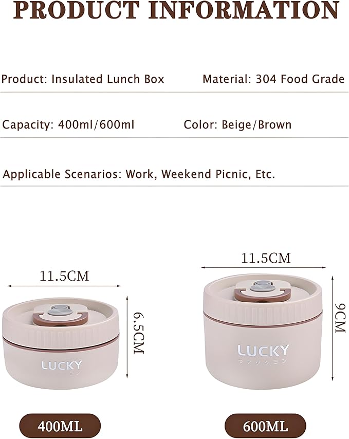 Stainless Steel Lunch Box, 3-Tier Insulated Bento Box Microwave Safe Soup Bowl for Adults, Thermal Food Container for Office Workers (Beige, 2pcs + Tableware + Insulated Bag)