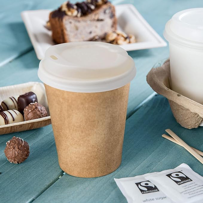 BIOZOYG Coffee Cup Lids 50 Pack White - 3.5 in Dome Lids for 10 oz, 12 oz, 16 oz Coffee Cups - Bioplastic Hot Lid