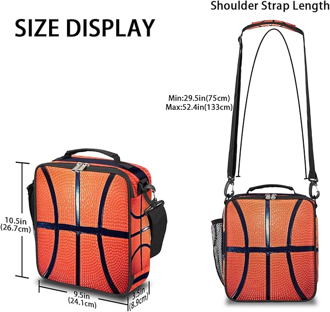 Bardic Basketball Lunch Box for Kids, Texture Ball Sport Insulated Lunch Bag for Boys Girls, Reusable Waterproof Lunch Box with Adjustable Shoulder Strap Cooler Tote Bag for School, Work, Picnic…