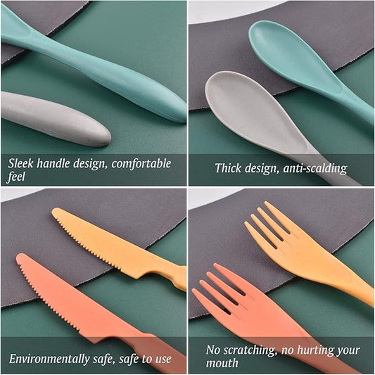 Knives Spoons and Forks Set, Wheat Straw Cutlery Set, Reusable Flatware Set for 4, Utensils for Party, Travel, Work, Picnic, Camping or Daily Use (2)
