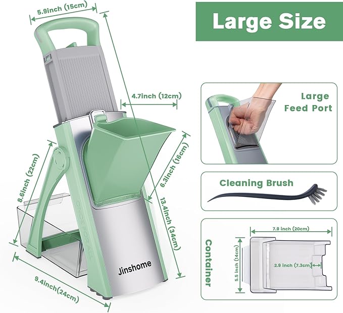 Upgrade Safe Mandoline Slicer Plus, Vegetable Potato Slice and Food Chopper Adjustable Thickness French Fries Cutter, Kitchen Chopping Artifact (Green)